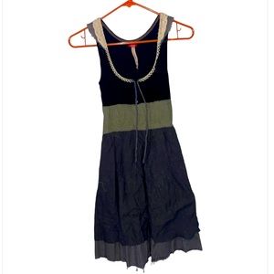 Free People mini dress layered crochet knit boho color block lagenlook Nylon